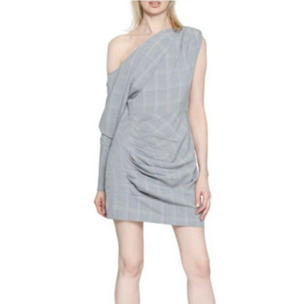 Walter Baker Lindsey Asymmetric Off Shoulder Dress Plaid Grunge Punk 2 NWT $238